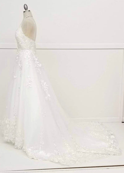 Chicas W1087 Modern Printed Formal A-Line Illusion Floral Tulle Dress