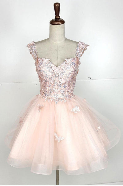 Chicas C330 Quinceañera Off-Shoulder Butterfly Short Fabric Dress