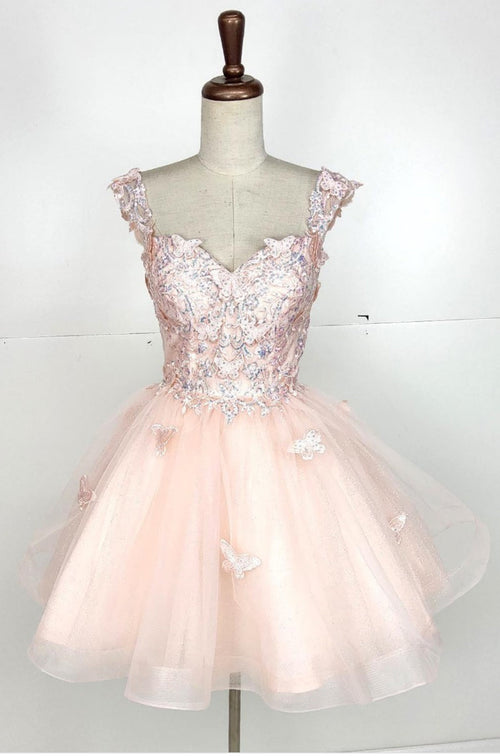 Chicas C330 Quinceañera Off-Shoulder Butterfly Short Fabric Dress