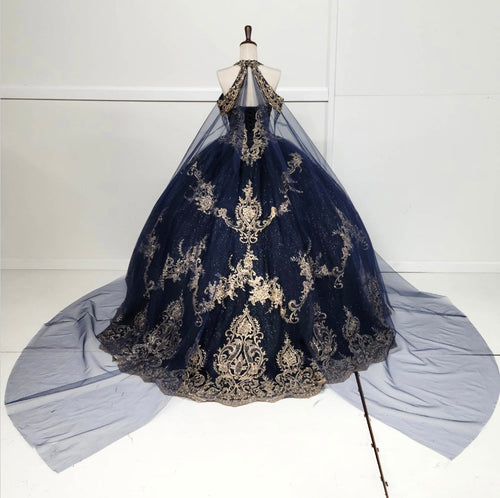 Chicas HF3091 Glitter Formal Navy BallDress Halter Tulle Dress