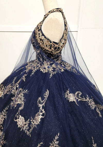 Chicas HF3091 Glitter Formal Navy BallDress Halter Tulle Dress