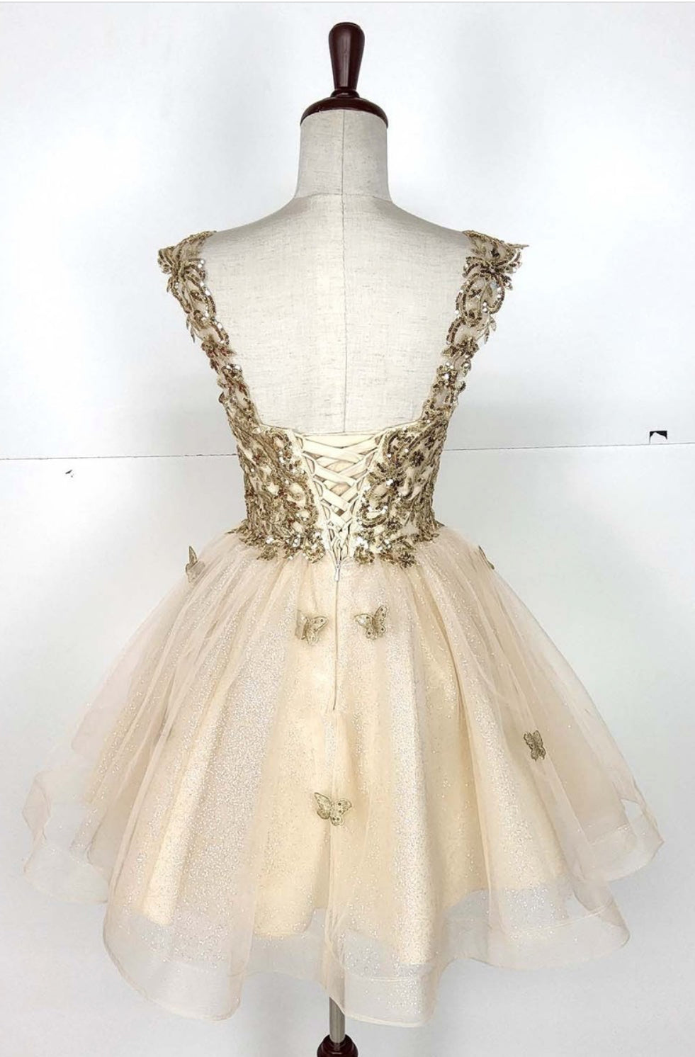 Chicas C330 Quinceañera Off-Shoulder Butterfly Short Fabric Dress