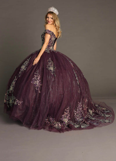 Chicas HF3099 Printed Glitter Purple BallDress Floral Floor-Length Tulle Dress