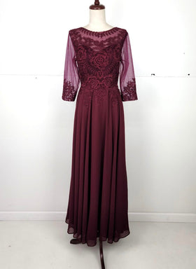 Chicas J024 Elegant Printed Bridal Navy A-Line Illusion Chiffon Dress