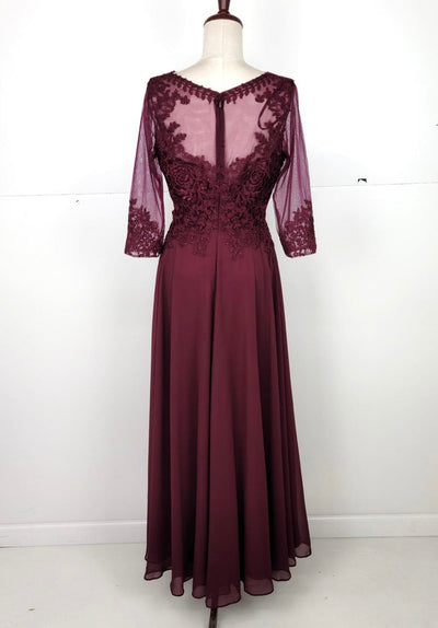 Chicas J024 Elegant Printed Bridal Navy A-Line Illusion Chiffon Dress