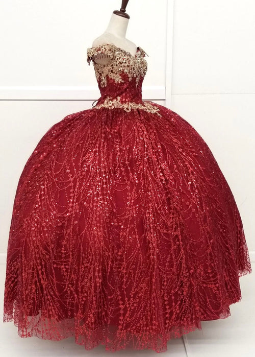 Chicas HF3011 Burgundy BallDress Sweetheart Floor-Length Fabric Dress