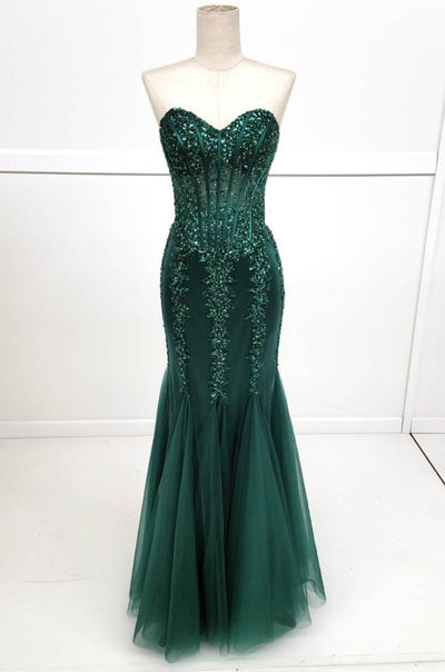 Chicas C280 Mermaid Sweetheart Floor-Length Corset Beaded Fabric Dress