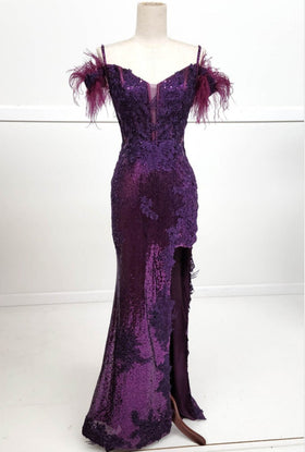 Chicas YG5030 Off-Shoulder Floral Maxi Corset High-Slit Style Fabric Dress