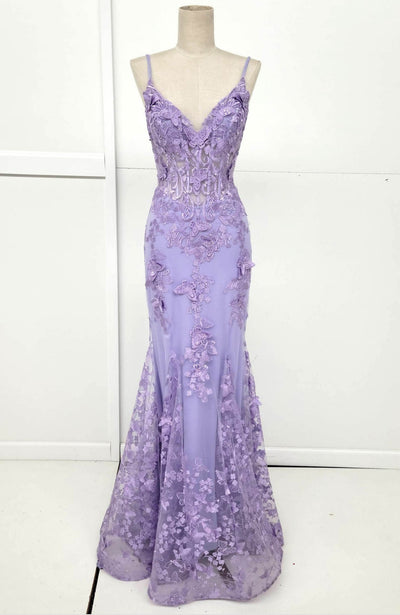 Chicas C816 Off-Shoulder Floral Maxi Corset High-Slit Feather Fabric Dress