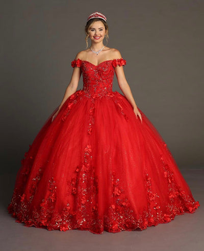 Chicas HF3085 Romantic Printed Glitter Red BallDress Sweetheart Tulle Dress