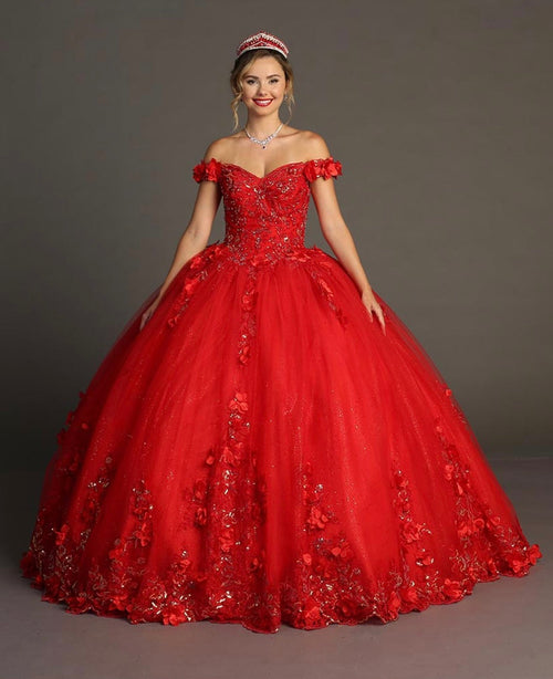 Chicas HF3085 Romantic Printed Glitter Red BallDress Sweetheart Tulle Dress