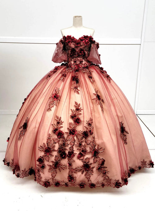 Chicas HF3087 Printed Glitter Royal BallDress Floral Floor-Length Tulle Dress