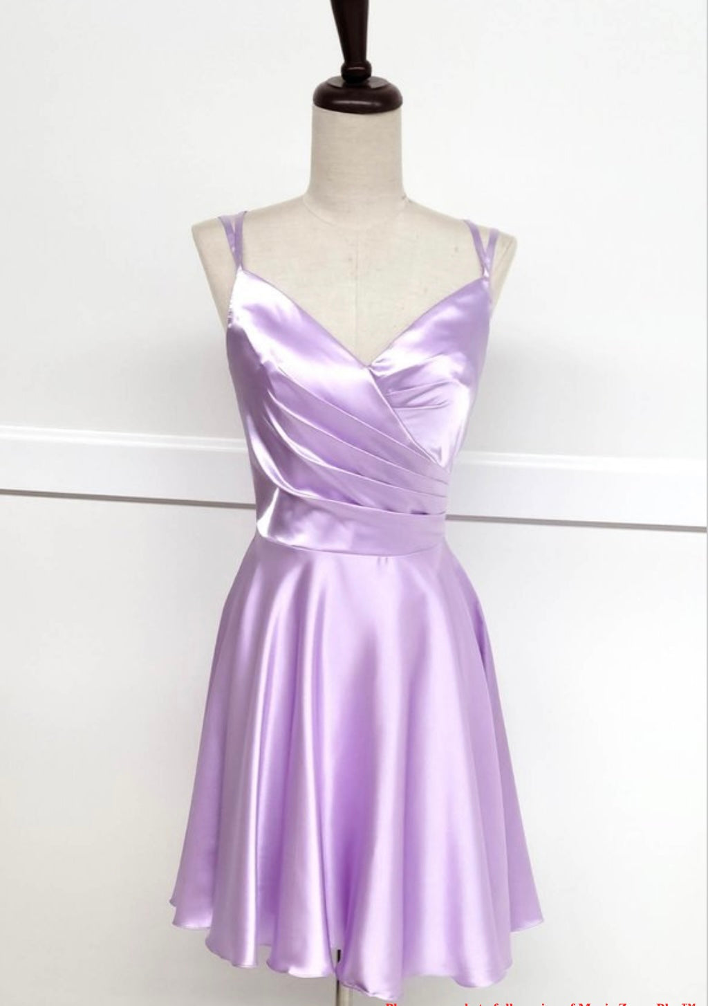 Chicas J013 Cocktail Royal A-Line Spaghetti-Strap Short Pleated Satin Dress