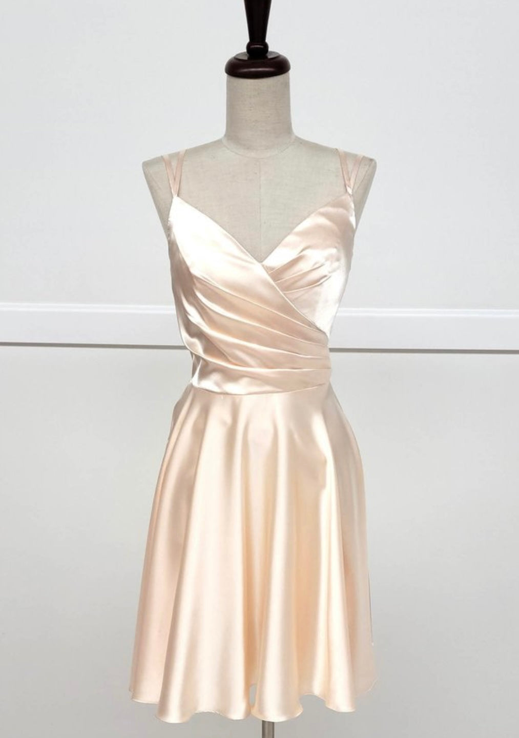 Chicas J013 Cocktail Royal A-Line Spaghetti-Strap Short Pleated Satin Dress