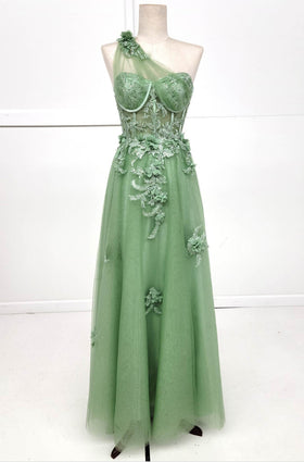 Chicas YG5028 A-Line One-Shoulder Floral Maxi Corset Fabric Dress