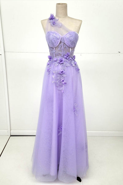 Chicas YG5028 A-Line One-Shoulder Floral Maxi Corset Fabric Dress