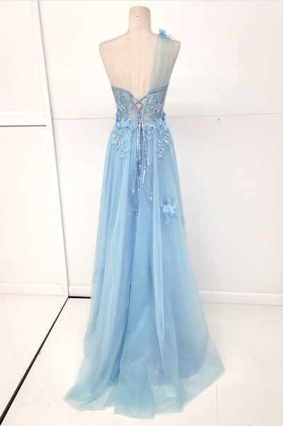 Chicas YG5028 A-Line One-Shoulder Floral Maxi Corset Fabric Dress