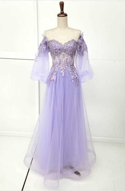 Chicas HF3093 A-Line Off-Shoulder Maxi Formal Style Fabric Dress