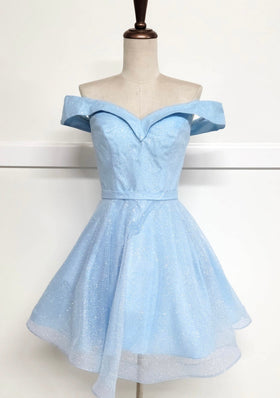 Chicas C323 Elegant Glitter Party Blue A-Line Sweetheart Fabric Dress