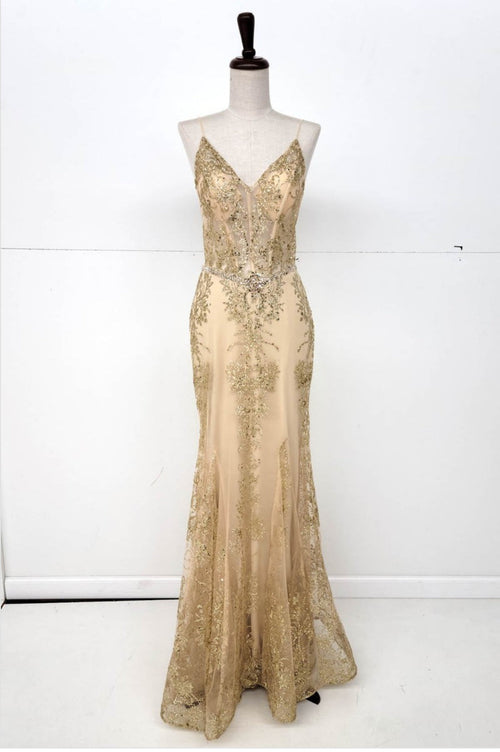 Chicas 4030 Long Mermaid Maxi Beaded Sequin Strappy Fabric Dress