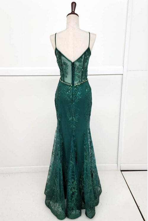 Chicas 4030 Long Mermaid Maxi Beaded Sequin Strappy Fabric Dress