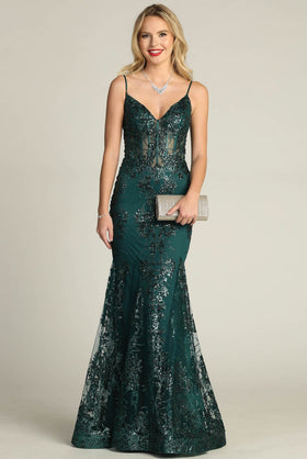 Chicas C813 Evening Mermaid Floor-Length Formal Style Fabric Dress