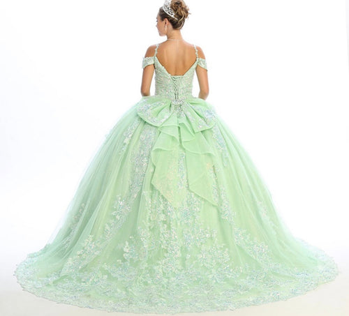 Chicas HF3089 Printed Glitter Royal BallDress Sweetheart Floral Tulle Dress