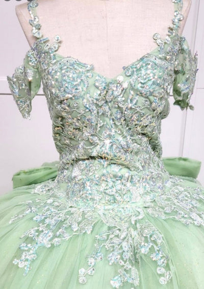Chicas HF3089 Printed Glitter Royal BallDress Sweetheart Floral Tulle Dress