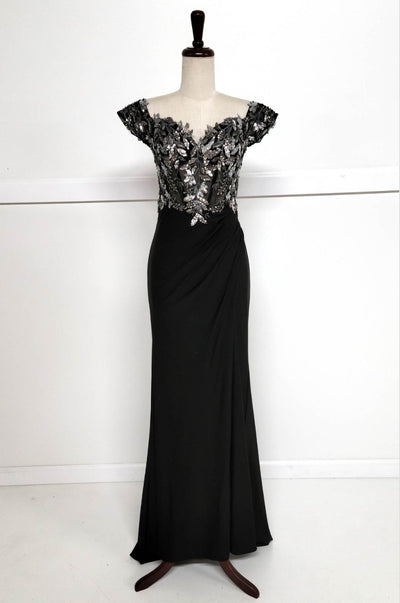 Chicas YG5027 Off-Shoulder Floor-Length High-Slit Formal Fabric Dress