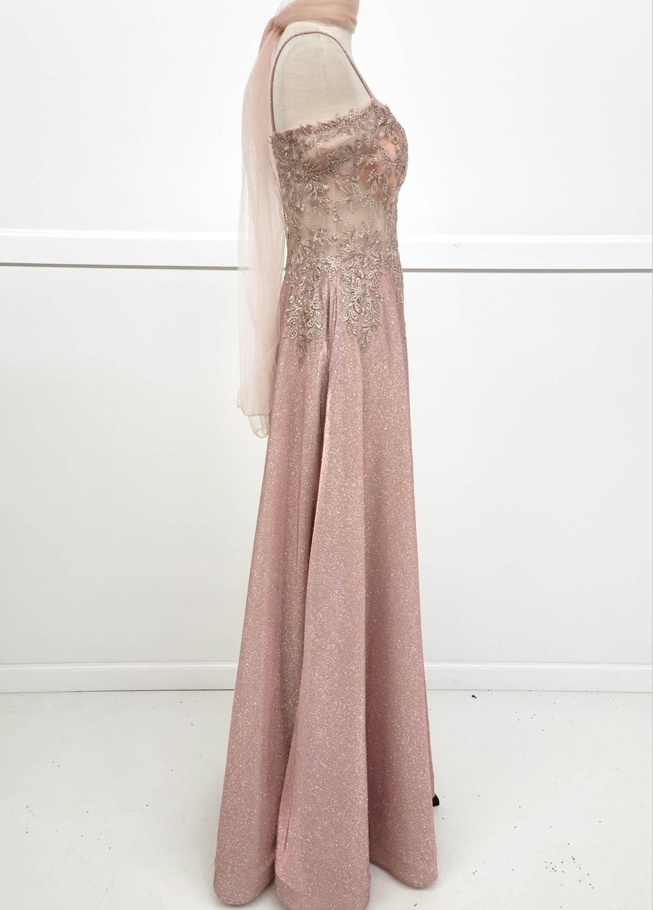 Chicas 4031 Romantic Printed Prom Rose A-Line Spaghetti-Strap Fabric Dress