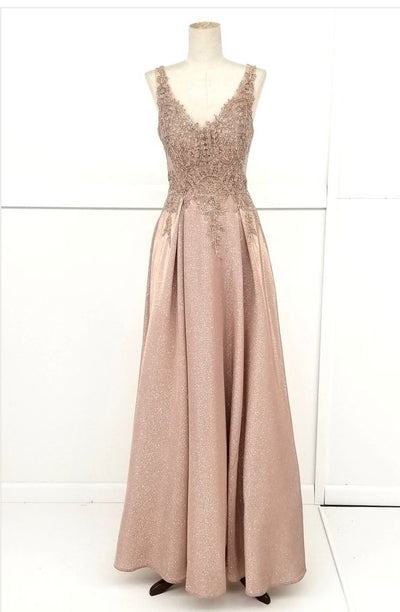 Chicas DM4017 Bridal V-Neck Long Pocket Style Fabric Dress