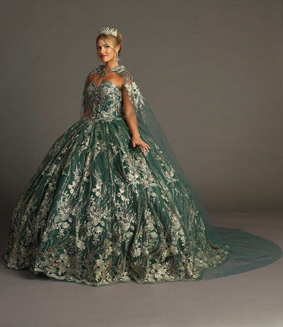 Chicas HF3079 Printed Metallic Formal BallDress Floral Tulle Dress