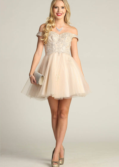 Chicas C314 Elegant Printed Glitter Formal White Floral Tulle Dress