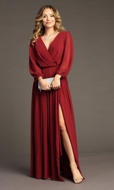 Chicas J012B V-Neck Long Removable-Belt Chic Style Chiffon Dress