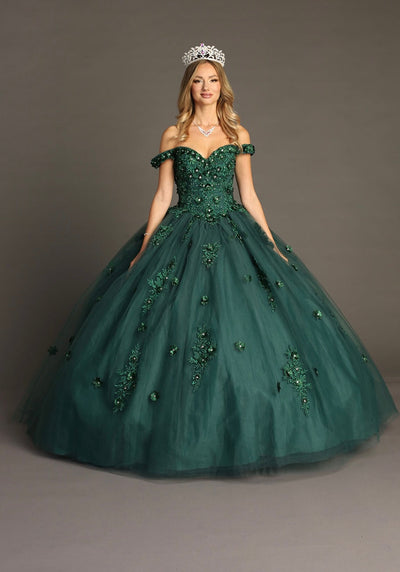 Chicas HF3047 Romantic Printed Green BallDress Sweetheart Floral Tulle Dress