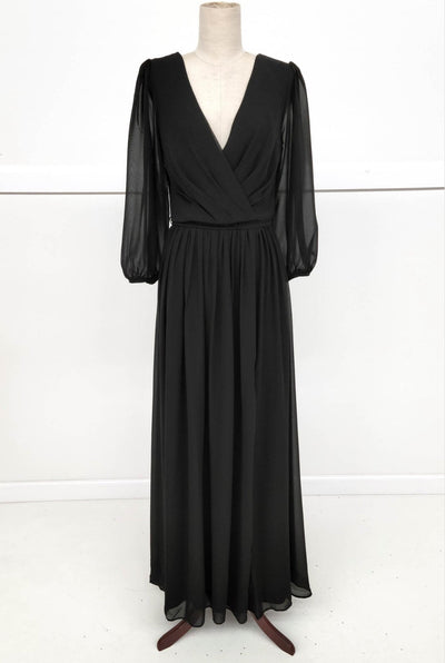 Chicas J012B V-Neck Long Removable-Belt Chic Style Chiffon Dress