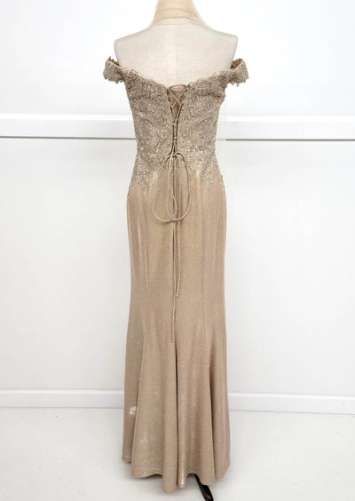Chicas 4025 Elegant Bridal Champagne Sweetheart Floor-Length Embroidered Lace Dress
