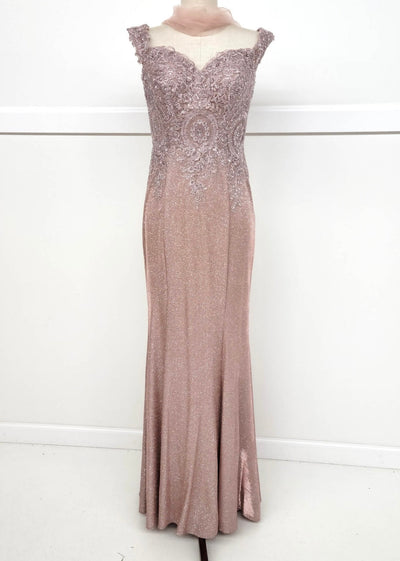Chicas 4025 Elegant Bridal Champagne Sweetheart Floor-Length Embroidered Lace Dress