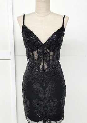 Chicas C814 Cocktail Illusion Short Corset Beaded Mesh Dress