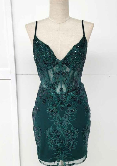 Chicas C814 Cocktail Illusion Short Corset Beaded Mesh Dress