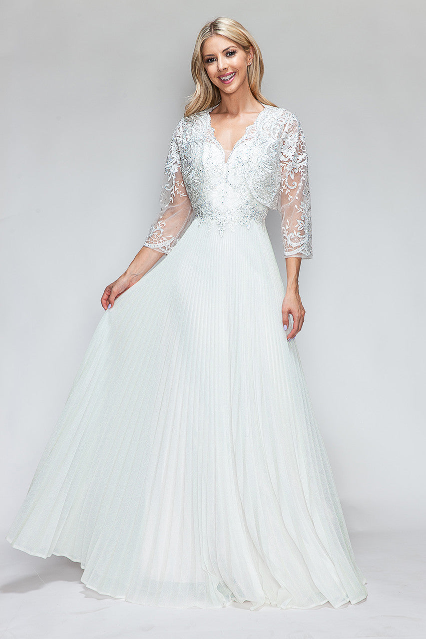 Engagement Dress V-Neck 3/4 Sleeve Wedding Gown By Lenovia 8341