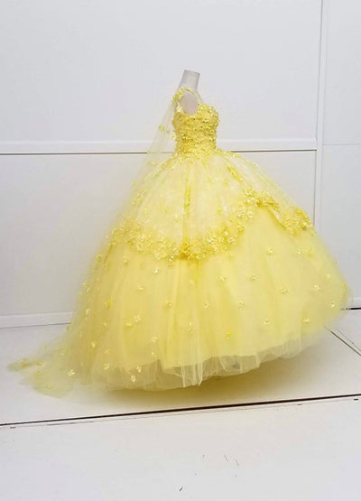 Chicas HF3046 Printed BallDress Floral Floor-Length Appliqué Cape Fabric Dress