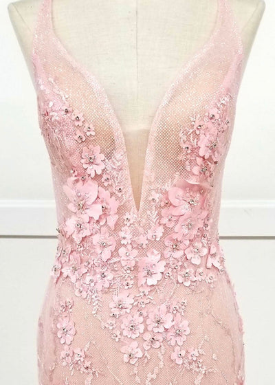 Chicas HF3058 Romantic Printed Prom Blush Illusion Floral Mesh Dress