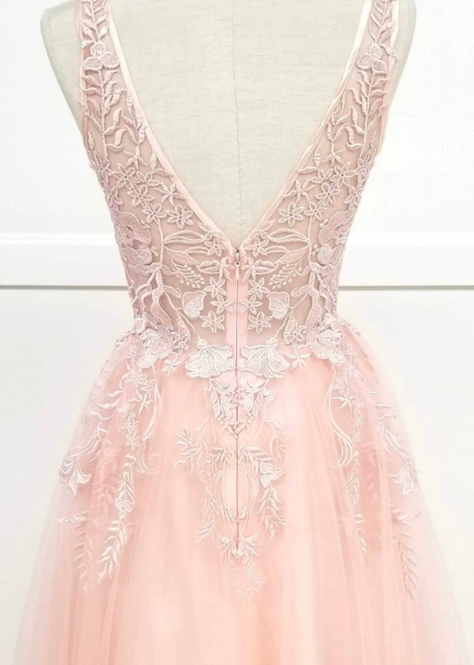 Chicas YG5023 Elegant Printed Prom Blush A-Line Illusion Tulle Dress