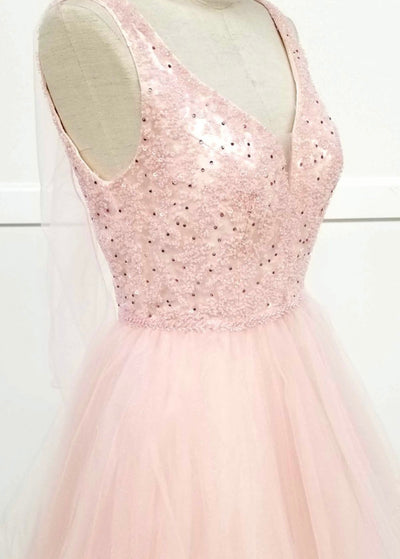 Chicas J005 Gold A-Line Short Beaded Sequin Strappy Tulle Dress
