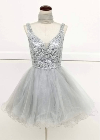 Chicas J005 Gold A-Line Short Beaded Sequin Strappy Tulle Dress