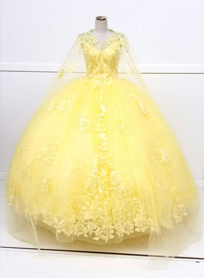 Chicas HF3045 Romantic Printed Glitter Quinceañera BallDress V-Neck Tulle Dress