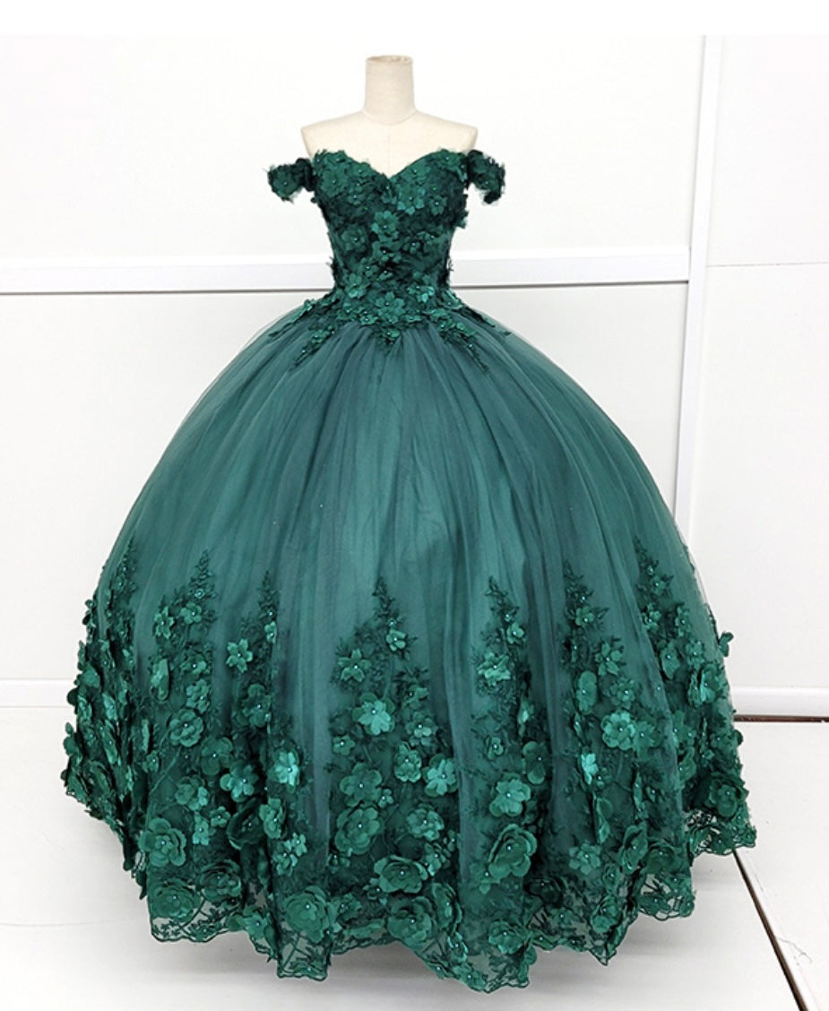 Chicas HF3030 Printed Quinceañera Red BallDress Floral Tulle Dress