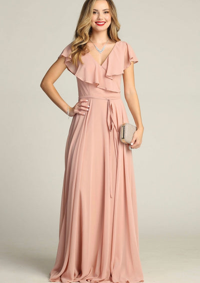Chicas C2403 Floor-Length Elegant Evening Long Ruffled Chiffon Dress