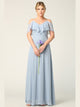 Cold Shoulder Chiffon Maxi Dress with Ruffle Overlay Formal Evening Gown By Eva USA 3263